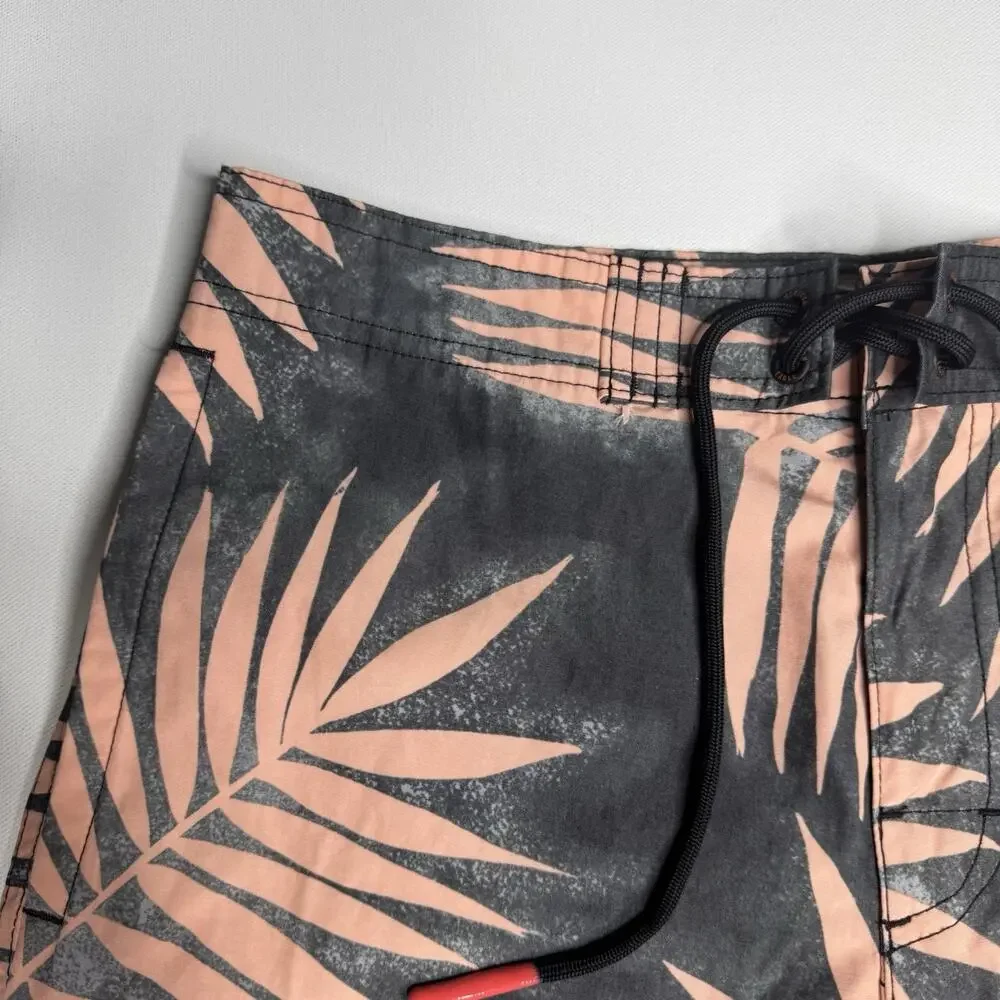 American Eagle Board Shorts Mens 30 Black Pink Palm Print Swim Trunks Beach
